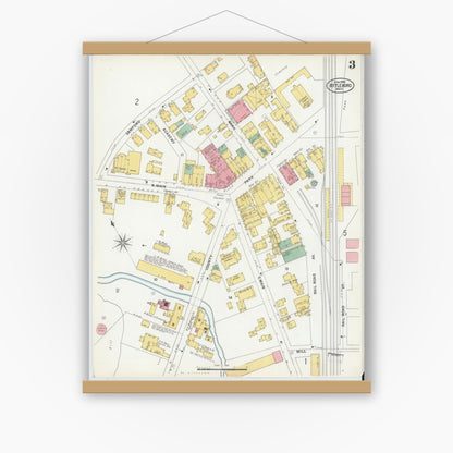 Old map wall art mockup — magnetic wood frame on white wall — Sanborn Fire Insurance Map from Attleboro, Bristol County, Massachusetts (1899), Sheet #0003