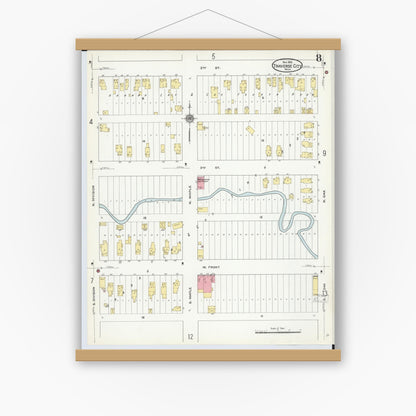 Old map wall art mockup — magnetic wood frame on white wall — Sanborn Fire Insurance Map from Traverse City, Grand Traverse County, Michigan (1910), Sheet #0008