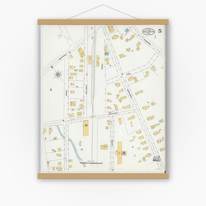 Old map wall art mockup — magnetic wood frame on white wall — Sanborn Fire Insurance Map from Holliston, Middlesex County, Massachusetts (1906), Sheet #0005
