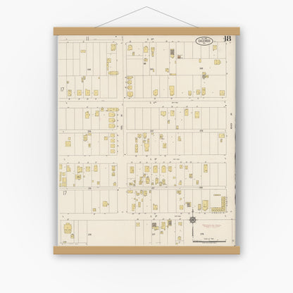 Old map wall art mockup — magnetic wood frame on white wall — Sanborn Fire Insurance Map from Calexico, Imperial County, California (1920), Sheet #0018