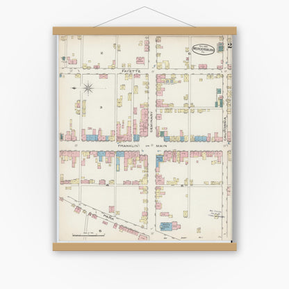 Old map wall art mockup — magnetic wood frame on white wall — Sanborn Fire Insurance Map from Mercersburg, Franklin County, Pennsylvania (1885), Sheet #0002