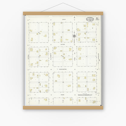 Old map wall art mockup — magnetic wood frame on white wall — Sanborn Fire Insurance Map from Glencoe, Mcleod County, Minnesota (1914), Sheet #0007
