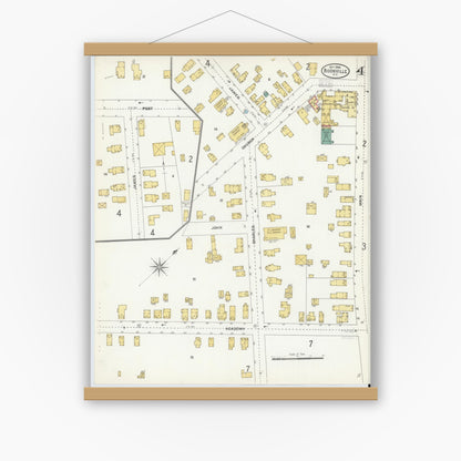 Old map wall art mockup — magnetic wood frame on white wall — Sanborn Fire Insurance Map from Boonville, Oneida County, New York (1904), Sheet #0004