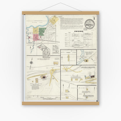 Old map wall art mockup — magnetic wood frame on white wall — Sanborn Fire Insurance Map from Wakefield, Gogebic County, Michigan (1917) - Complete Map Set