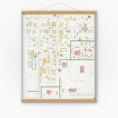 Old map wall art mockup — magnetic wood frame on white wall — Sanborn Fire Insurance Map from Alliance, Stark County, Ohio (1904), Sheet #0013