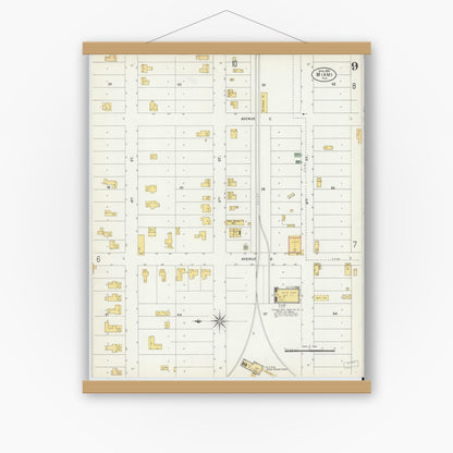 Old map wall art mockup — magnetic wood frame on white wall — Sanborn Fire Insurance Map from Miami, Dade County, Florida (1903), Sheet #0009