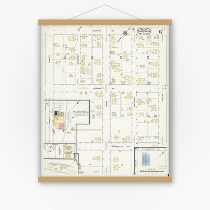 Old map wall art mockup — magnetic wood frame on white wall — Sanborn Fire Insurance Map from Punta Gorda, Charlotte County, Florida (1914), Sheet #0006