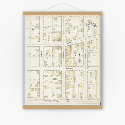 Old map wall art mockup — magnetic wood frame on white wall — Sanborn Fire Insurance Map from East Tawas, Iosco County, Michigan (1890), Sheet #0004