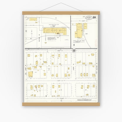 Old map wall art mockup — magnetic wood frame on white wall — Sanborn Fire Insurance Map from Ontario, San Bernardino County, California (1907), Sheet #0010