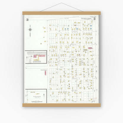 Old map wall art mockup — magnetic wood frame on white wall — Sanborn Fire Insurance Map from Marengo, Iowa County, Iowa (1933), Sheet #0003