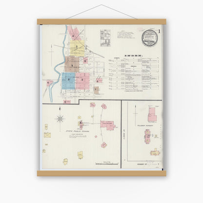 Old map wall art mockup — magnetic wood frame on white wall — Sanborn Fire Insurance Map from Owatonna, Steele County, Minnesota (1889) - Complete Map Set