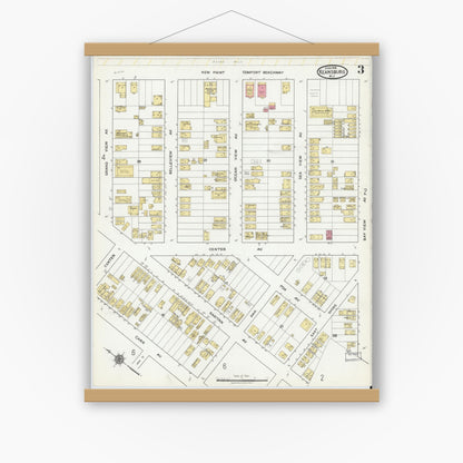 Old map wall art mockup — magnetic wood frame on white wall — Sanborn Fire Insurance Map from Keansburg, Monmouth County, New Jersey (1918), Sheet #0003
