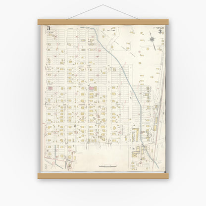 Old map wall art mockup — magnetic wood frame on white wall — Sanborn Fire Insurance Map from Silsbee, Hardin County, Texas (1942), Sheet #0003