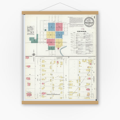 Old map wall art mockup — magnetic wood frame on white wall — Sanborn Fire Insurance Map from Upper Sandusky, Wyandot County, Ohio (1911), Sheet #0001