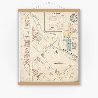 Old map wall art mockup — magnetic wood frame on white wall — Sanborn Fire Insurance Map from McGregor, Clayton County, Iowa (1886), Sheet #0001
