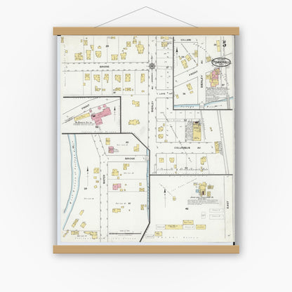 Old map wall art mockup — magnetic wood frame on white wall — Sanborn Fire Insurance Map from Pemberville, Wood County, Ohio (1920), Sheet #0005