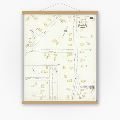 Old map wall art mockup — magnetic wood frame on white wall — Sanborn Fire Insurance Map from North Brookfield, Worcester County, Massachusetts (1913), Sheet #0010