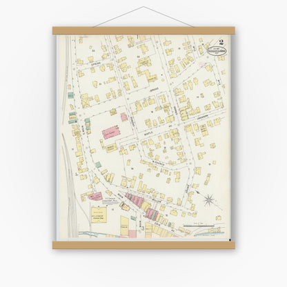 Old map wall art mockup — magnetic wood frame on white wall — Sanborn Fire Insurance Map from Susquehanna, Susquehanna County, Pennsylvania (1897), Sheet #0002