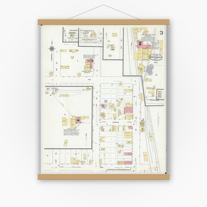 Old map wall art mockup — magnetic wood frame on white wall — Sanborn Fire Insurance Map from Montgomery, Le Sueur  County, Minnesota (1911), Sheet #0003