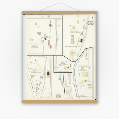 Old map wall art mockup — magnetic wood frame on white wall — Sanborn Fire Insurance Map from Stambaugh, Iron County, Michigan (1913), Sheet #0005