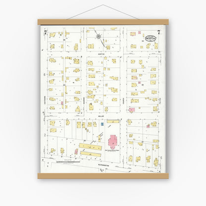 Old map wall art mockup — magnetic wood frame on white wall — Sanborn Fire Insurance Map from Morton, Tazewell County, Illinois (1926), Sheet #0007