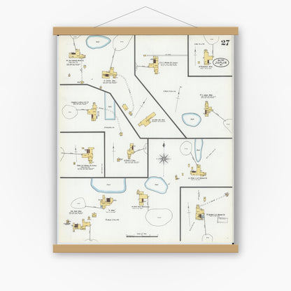 Old map wall art mockup — magnetic wood frame on white wall — Sanborn Fire Insurance Map from Joplin, Jasper County, Missouri (1900), Sheet #0027