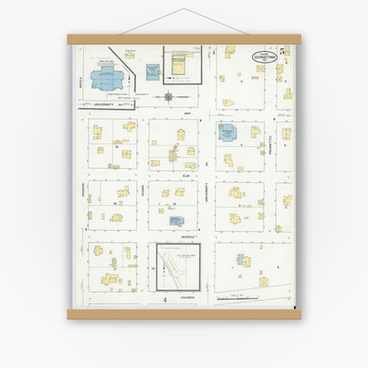 Old map wall art mockup — magnetic wood frame on white wall — Sanborn Fire Insurance Map from Georgetown, Williamson County, Texas (1910), Sheet #0005