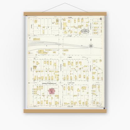 Old map wall art mockup — magnetic wood frame on white wall — Sanborn Fire Insurance Map from Bessemer, Gogebic County, Michigan (1908), Sheet #0004