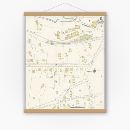 Old map wall art mockup — magnetic wood frame on white wall — Sanborn Fire Insurance Map from Nevada City, Nevada County, California (1912), Sheet #0011