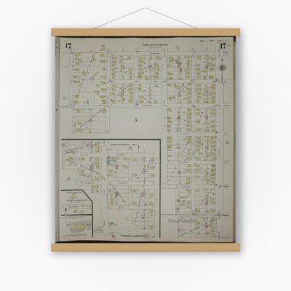 Old map wall art mockup — magnetic wood frame on white wall — Sanborn Fire Insurance Map from Herrin, Williamson County, Illinois (1947), Sheet #0017