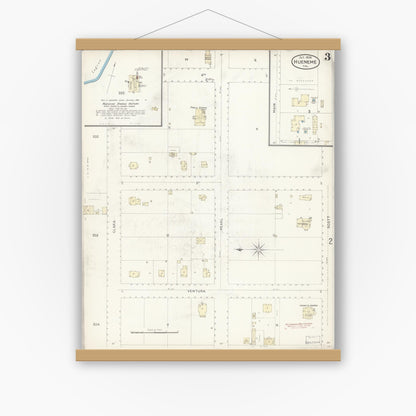 Old map wall art mockup — magnetic wood frame on white wall — Sanborn Fire Insurance Map from Hueneme, Ventura County, California (1898), Sheet #0003