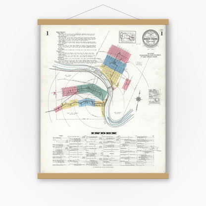 Old map wall art mockup — magnetic wood frame on white wall — Sanborn Fire Insurance Map from Mauch Chunk, Carbon County, Pennsylvania (1923), Sheet #0001