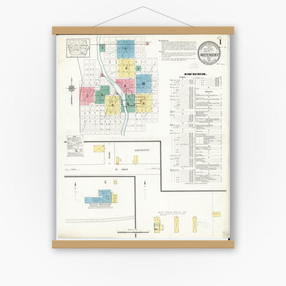 Old map wall art mockup — magnetic wood frame on white wall — Sanborn Fire Insurance Map from Independence, Buchanan County, Iowa (1913) â€” Complete Set