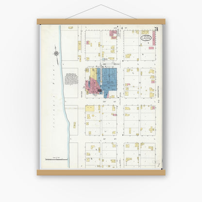Old map wall art mockup — magnetic wood frame on white wall — Sanborn Fire Insurance Map from Lacon, Marshall County, Illinois (1913), Sheet #0003