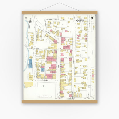 Old map wall art mockup — magnetic wood frame on white wall — Sanborn Fire Insurance Map from Catskill, Greene County, New York (1923), Sheet #0003