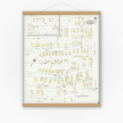 Old map wall art mockup — magnetic wood frame on white wall — Sanborn Fire Insurance Map from Negaunee, Marquette County, Michigan (1911), Sheet #0011