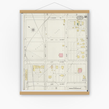 Old map wall art mockup — magnetic wood frame on white wall — Sanborn Fire Insurance Map from Ashland, Ashland County, Wisconsin (1895), Sheet #0018