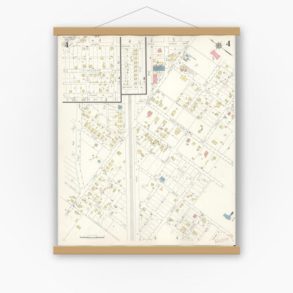 Old map wall art mockup — magnetic wood frame on white wall — Sanborn Fire Insurance Map from Sullivan, Franklin County, Missouri (1936), Sheet #0004