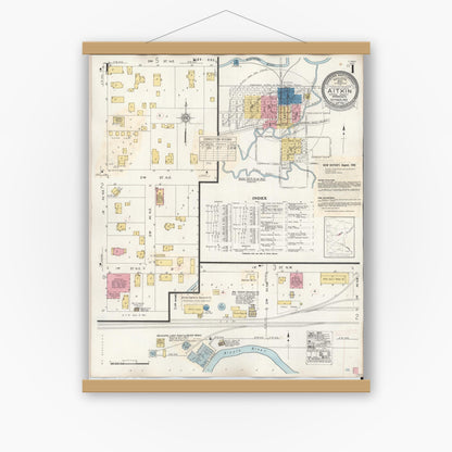 Old map wall art mockup — magnetic wood frame on white wall — Sanborn Fire Insurance Map from Aitkin, Aitkin County, Minnesota (1936), Sheet #0001