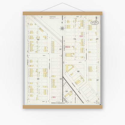 Old map wall art mockup — magnetic wood frame on white wall — Sanborn Fire Insurance Map from Whiting, Lake County, Indiana (1896), Sheet #0007
