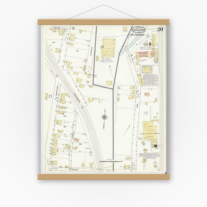 Old map wall art mockup — magnetic wood frame on white wall — Sanborn Fire Insurance Map from Stroudsburg, Monroe County, Pennsylvania (1912), Sheet #0020