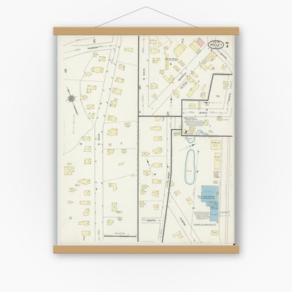 Old map wall art mockup — magnetic wood frame on white wall — Sanborn Fire Insurance Map from Holley, Orleans County, New York (1914), Sheet #0007