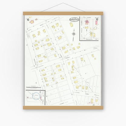 Old map wall art mockup — magnetic wood frame on white wall — Sanborn Fire Insurance Map from Downers Grove, Dupage County, Illinois (1927), Sheet #0006