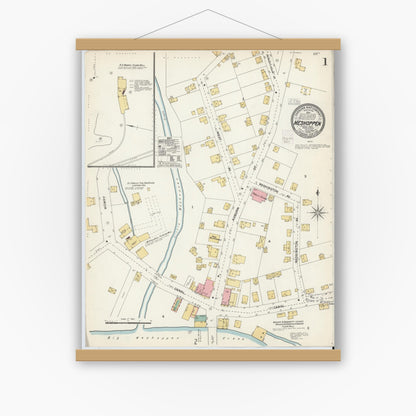 Old map wall art mockup — magnetic wood frame on white wall — Sanborn Fire Insurance Map from Meshoppen, Wyoming County, Pennsylvania (1903) - Complete Map Set