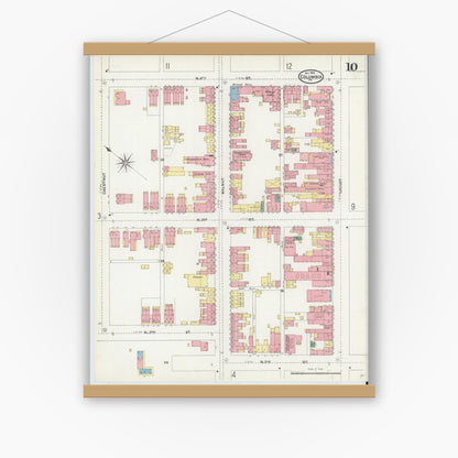 Old map wall art mockup — magnetic wood frame on white wall — Sanborn Fire Insurance Map from Columbia, Lancaster County, Pennsylvania (1904), Sheet #0010