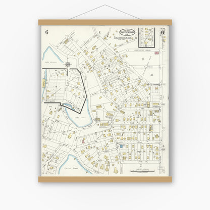 Old map wall art mockup — magnetic wood frame on white wall — Sanborn Fire Insurance Map from Tarpon Springs, Pinellas County, Florida (1926), Sheet #0006