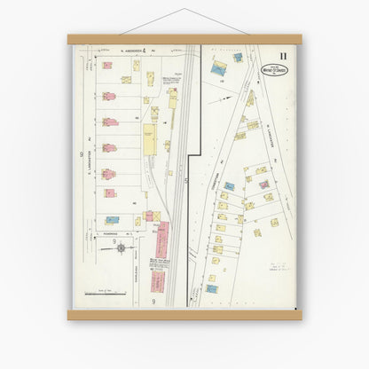 Old map wall art mockup — magnetic wood frame on white wall — Sanborn Fire Insurance Map from Wayne, Delaware County, Pennsylvania (1914), Sheet #0011
