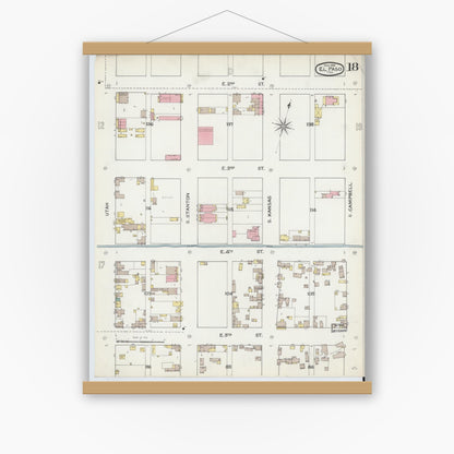 Old map wall art mockup — magnetic wood frame on white wall — Sanborn Fire Insurance Map from El Paso, El Paso County, Texas (1893), Sheet #0018
