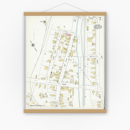 Old map wall art mockup — magnetic wood frame on white wall — Sanborn Fire Insurance Map from Archbald, Lackawanna County, Pennsylvania (1912), Sheet #0007