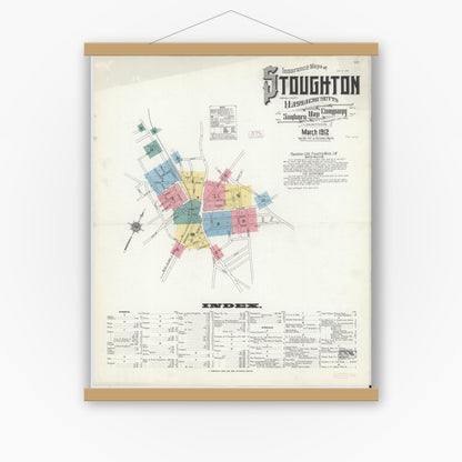 Old map wall art mockup — magnetic wood frame on white wall — Sanborn Fire Insurance Map from Stoughton, Norfolk County, Massachusetts (1912) - Complete Map Set